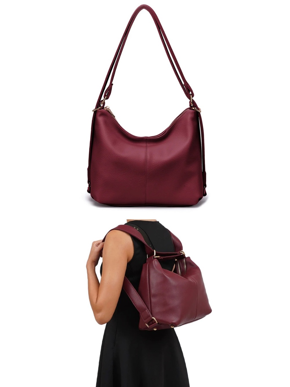 Mellow World Judy Convertible Hobo Burgundy BACKPACK Vegan PETA Approved New